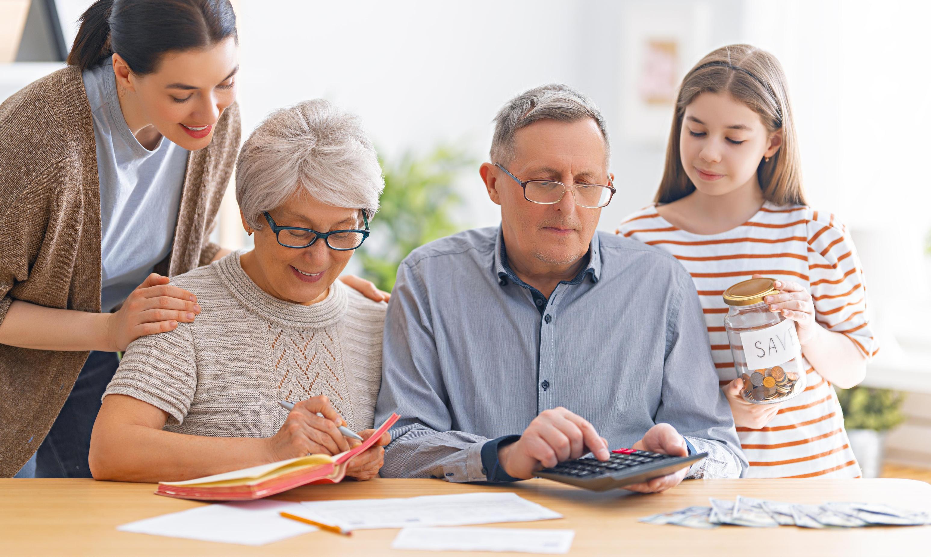 Family calculating expenses